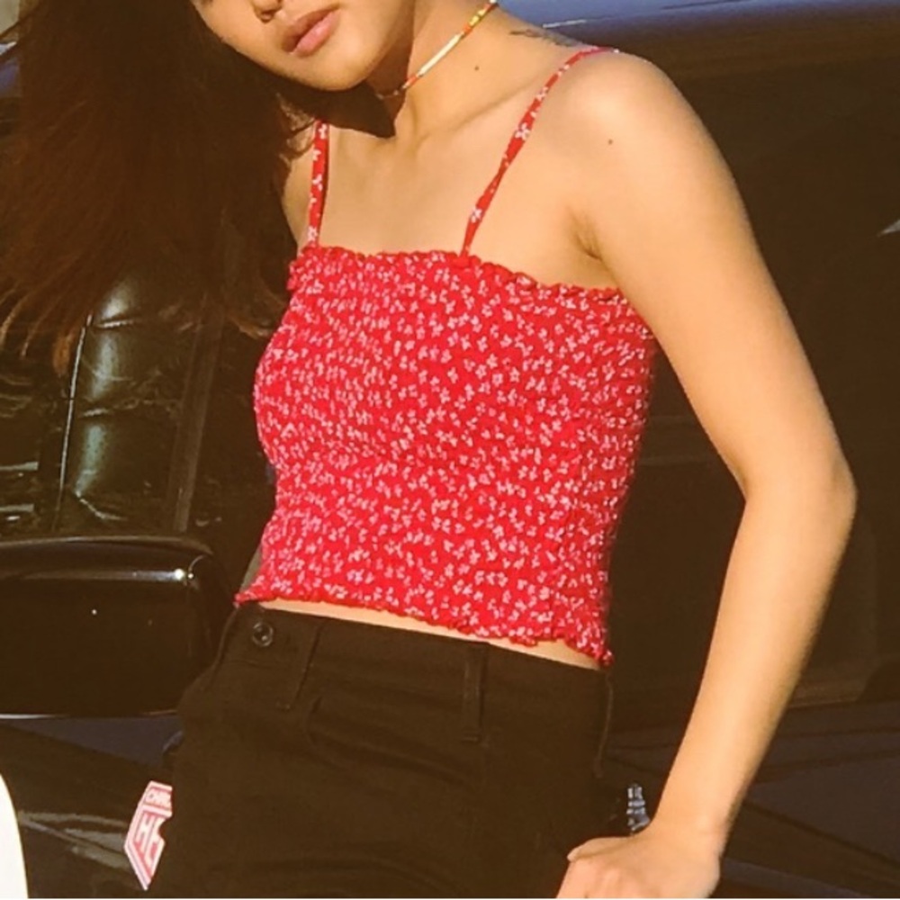 Brandy Melville J.Galt Red and White Textured Crop Top